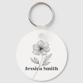 Minimalistische Flower Line Tekening aangepaste na Sleutelhanger (Voorkant)