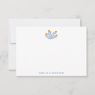 Minimalistische Folk Flowers Blue Yellow Weddensch Bedankkaart