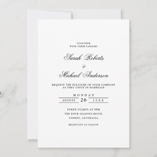 Minimalistische formele romantische zwarte script kaart (Voorkant)