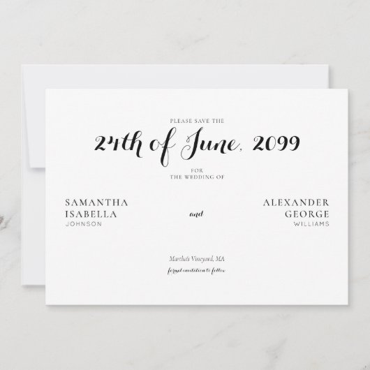Minimalistische formele zwart-wit tijdloze bruilof save the date (Voorkant)