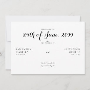 Minimalistische formele zwart-wit tijdloze bruilof save the date