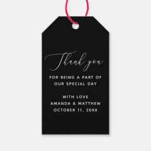 Minimalistische formele zwarte bruiloft. Klassiek Cadeaulabel