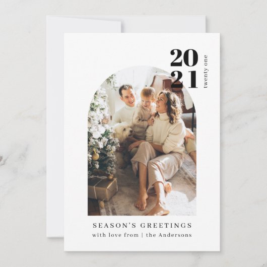 Minimalistische foto-boog familie kerstfeest kaart (Voorkant)