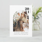 Minimalistische foto-boog familie kerstfeest kaart (Staand voorkant)