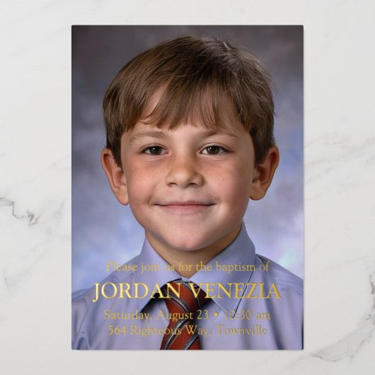 Minimalistische foto-dopeling folie uitnodiging (Voorkant)