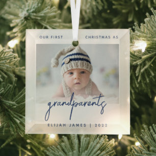 Minimalistische foto-kerstversiering voor grootoud glas ornament