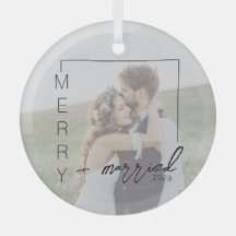 Minimalistische foto Merry and Married-ornament