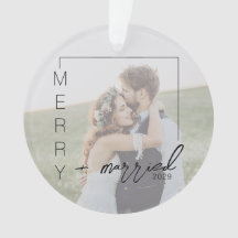 Minimalistische foto Merry and Married-ornament