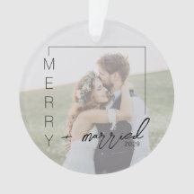 Minimalistische foto Merry and Married-ornament