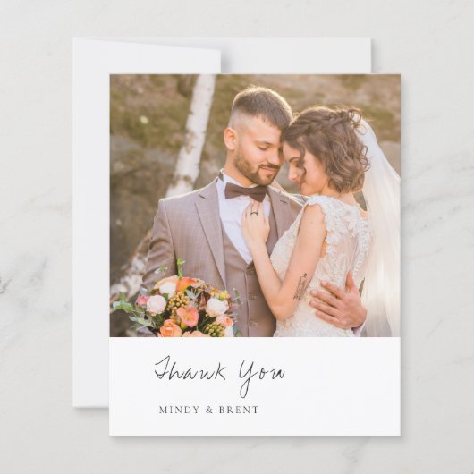 Minimalistische foto Moderne budget bruiloft Dank (Voorkant)
