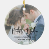 Minimalistische foto moderne eerste kerst keramisch ornament (Achterkant)