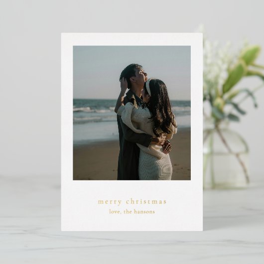 Minimalistische foto moderne kerst folie feestdagenkaart (Staand Voorkant)