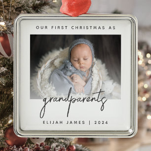 Minimalistische foto Oma en opa eerste kerst Grijs Metalen Ornament
