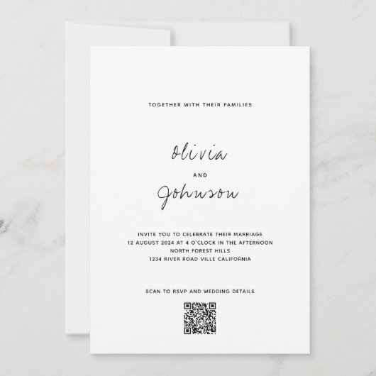 Minimalistische foto QR code bruiloft Kaart (Voorkant)