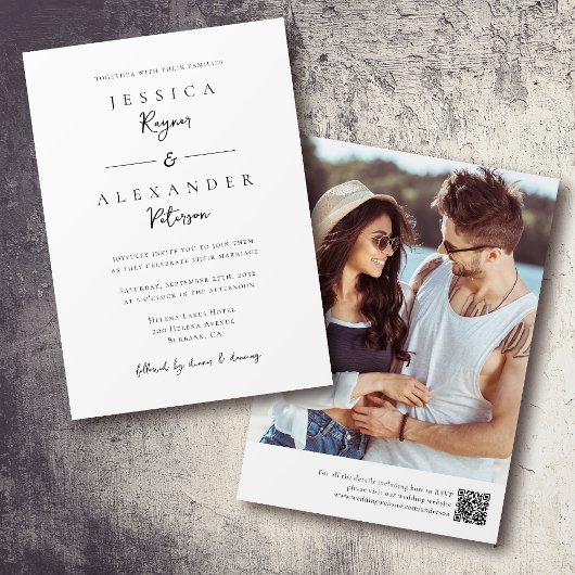 Minimalistische foto-QR-code voor bruiloft Kaart