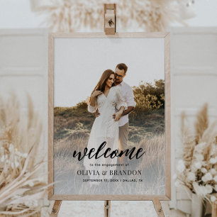 Minimalistische foto script verlovingsfeest welkom poster