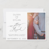 Minimalistische foto sjabloon script save the date (Achterkant)