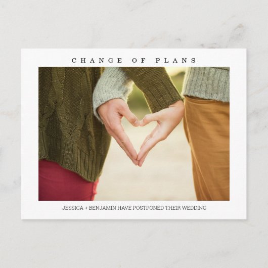 Minimalistische foto verandering van plannen Brief Feestdagenkaart (Voorkant)