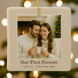 Minimalistische Fotocadeaus voor Koppels Onze Eers Keramisch Ornament