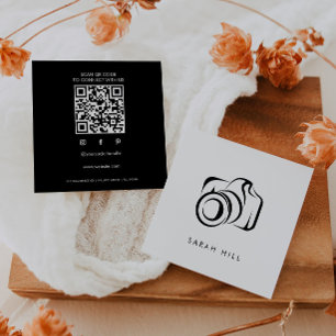 Minimalistische fotocamera QR-code Vierkante Visitekaartje