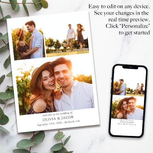 Minimalistische fotocollage bruiloft programma