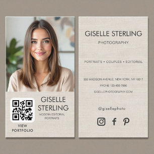 Minimalistische Fotograaf Linnen Foto QR Code Visitekaartje