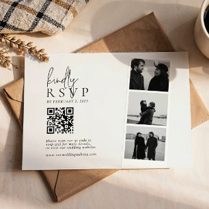 Minimalistische fotostrip QR-code trouwkaart RSVP Kaartje