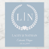 Minimalistische Frosted Blue Monogram Initialen Wijn Etiket (Enkel label)