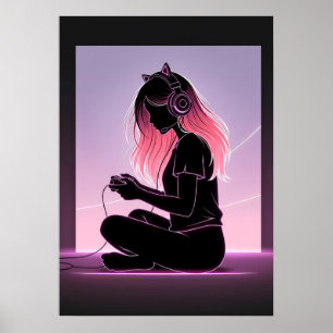 Minimalistische gamer meisje silhouet kunst poster