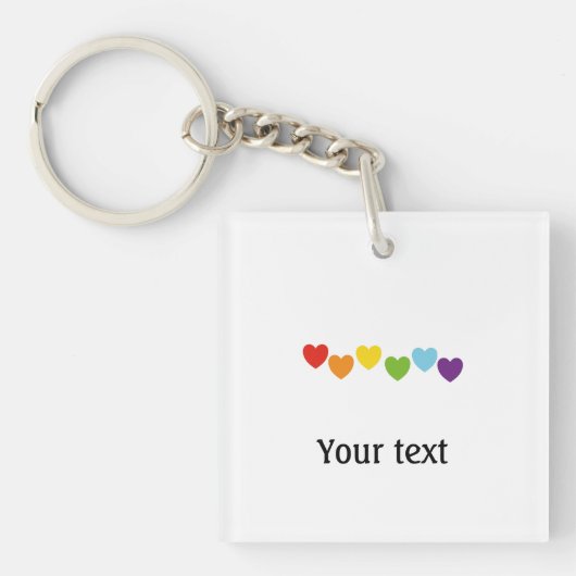 Minimalistische Gay Pride Rainbow Hearts Tekst Sleutelhanger (voorkant)