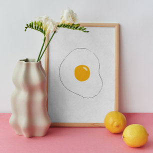 Minimalistische gebakken ei muur kunst. keuken gra poster