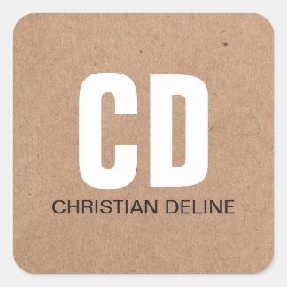 Minimalistische gedrukte kraftpapier vette monogra vierkante sticker