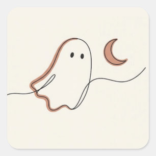 Minimalistische Geest en Halve Maan Halloween Spok Vierkante Sticker