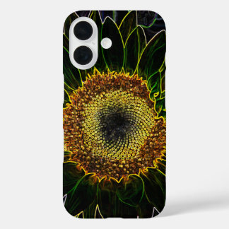 Minimalistische gele neon zonnebloem bloemkunst iPhone 16 hoesje