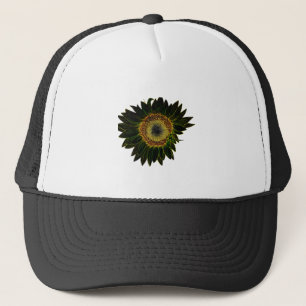 Minimalistische gele neon zonnebloem bloemkunst trucker pet
