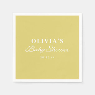 Minimalistische Gele Retro Schrift Baby Shower Aan Servet