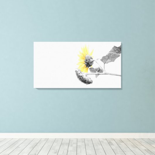 Minimalistische Gele Zonnebloem Selectieve Kleur Canvas Afdruk (Insitu (Houten vloer))