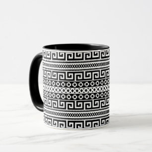 Minimalistische geometrische doolhoflijnen zwart w mok