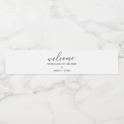 Minimalistische gepersonaliseerde bruiloft welkom waterfles etiket (Enkel label)