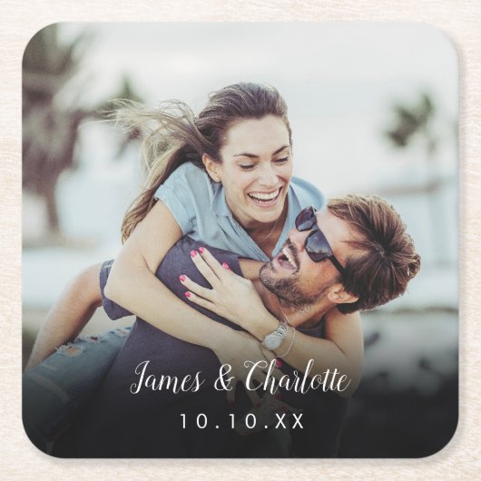 Minimalistische gepersonaliseerde fotoscript naam  vierkante kartonnen onderzetter (Voorkant)