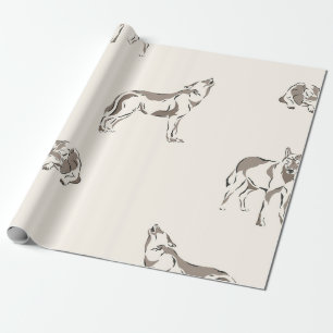 Minimalistische getekende wolf in taupe dier in he cadeaupapier