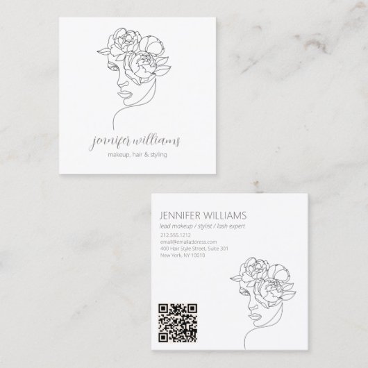 Minimalistische gezichtsschoonheid Logo make-up ar Vierkante Visitekaartje (Voorkant / Achterkant)