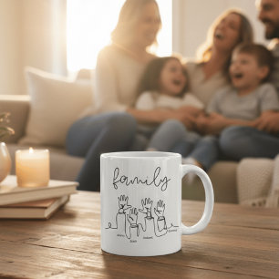 Minimalistische gezinslijn kunst gepersonaliseerde koffiemok