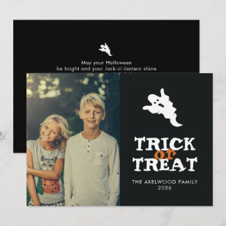 Minimalistische 'Ghost Trick or Treat' foto Hallow Feestdagenkaart