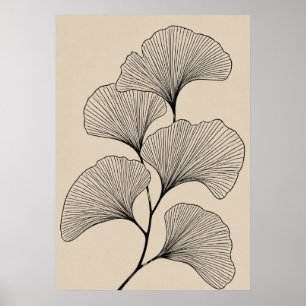 Minimalistische Ginkgo Biloba Botanische Blad Illu Poster