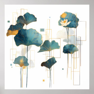Minimalistische Ginkgo Lotus Zen Line Poster