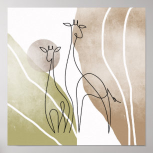 Minimalistische Giraffe Continue Lijn Kunsttekenin Poster