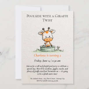 Minimalistische Giraffe Pool Party Uitnodiging