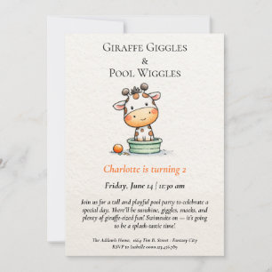 Minimalistische Giraffe Pool Party Uitnodiging