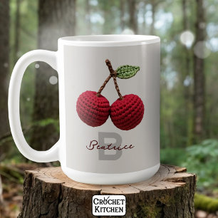 Minimalistische Girly Crochet Red Cherry Monogram  Koffiemok
